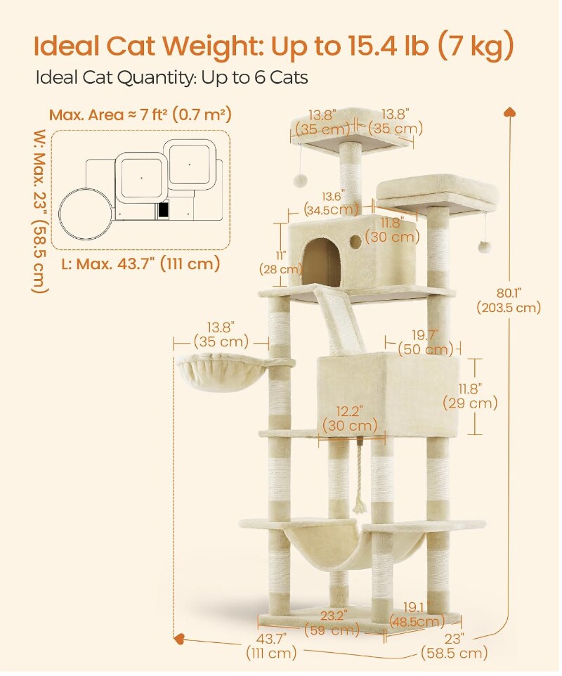 Cat tree dimensions and level measurements